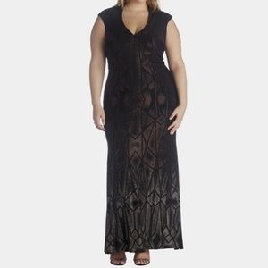 BETSY & ADAM. Long Cap Sleeve Glitter Ombre Dress